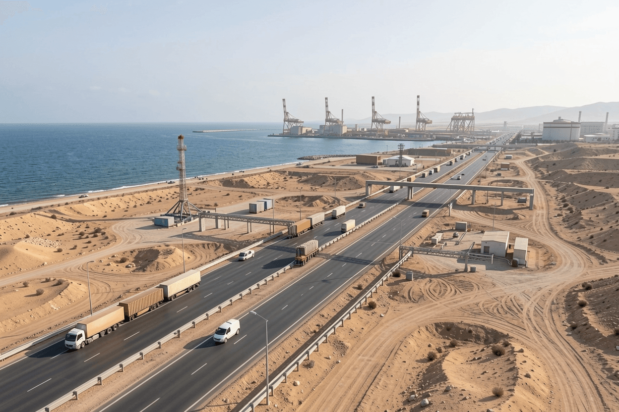 Illustrative infrastructure corridor near a coastal logistics zone representing operational due diligence questions