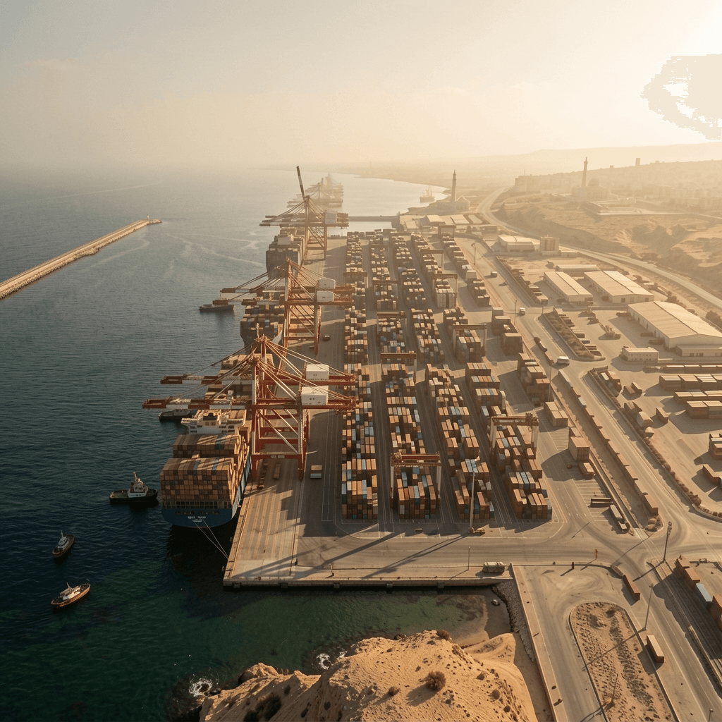Illustrative Libyan coastal port and logistics landscape for a market-entry analysis article